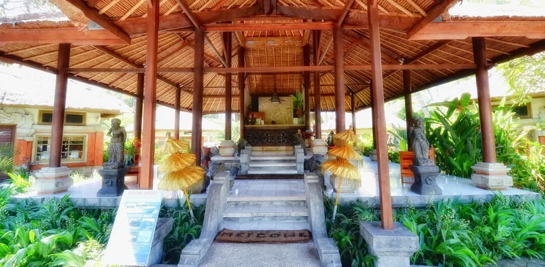 A walkway and pagoda at Bayshore Villas Candidasa. A walkway and pagoda at Bayshore Villas Candidasa.