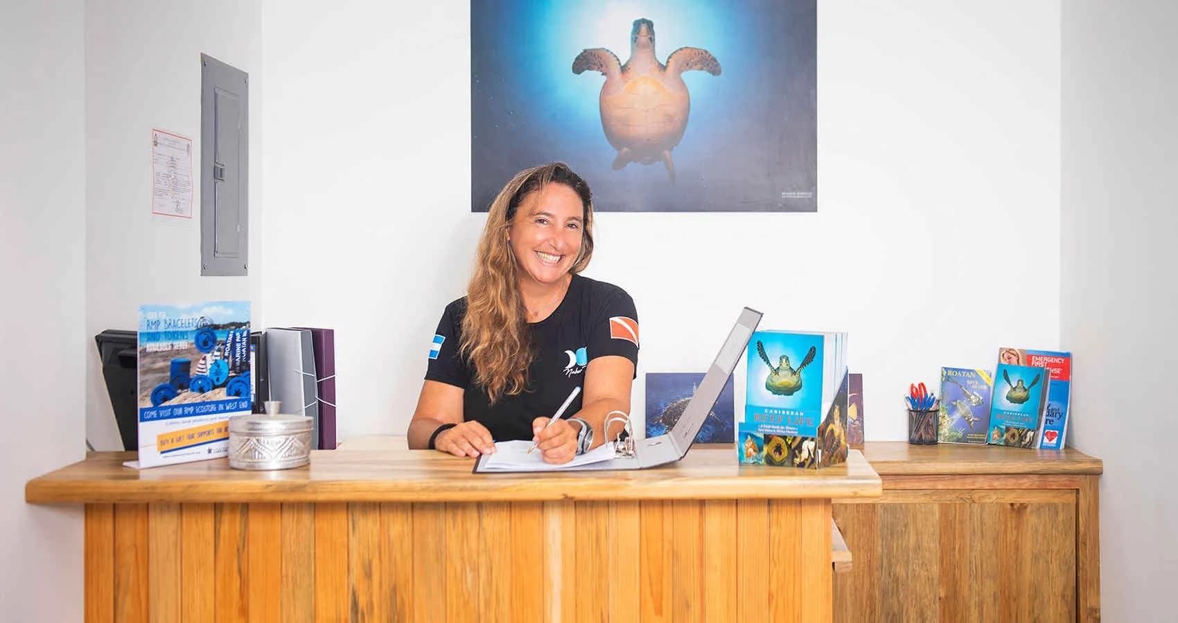 Dive center front desk at Naboo Resort & Dive Center. Dive center front desk at Naboo Resort & Dive Center.